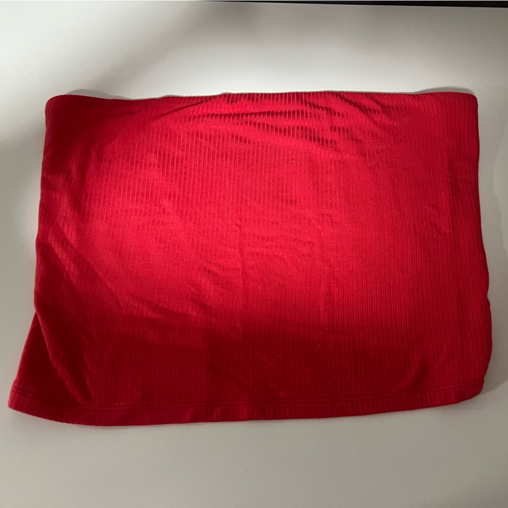 American Eagle Outfitters Coral Red Ribbed Strapless Tube